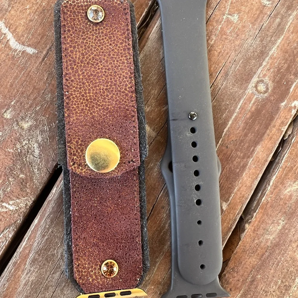 Brown glittery Leather on off black leather Apple Watch band